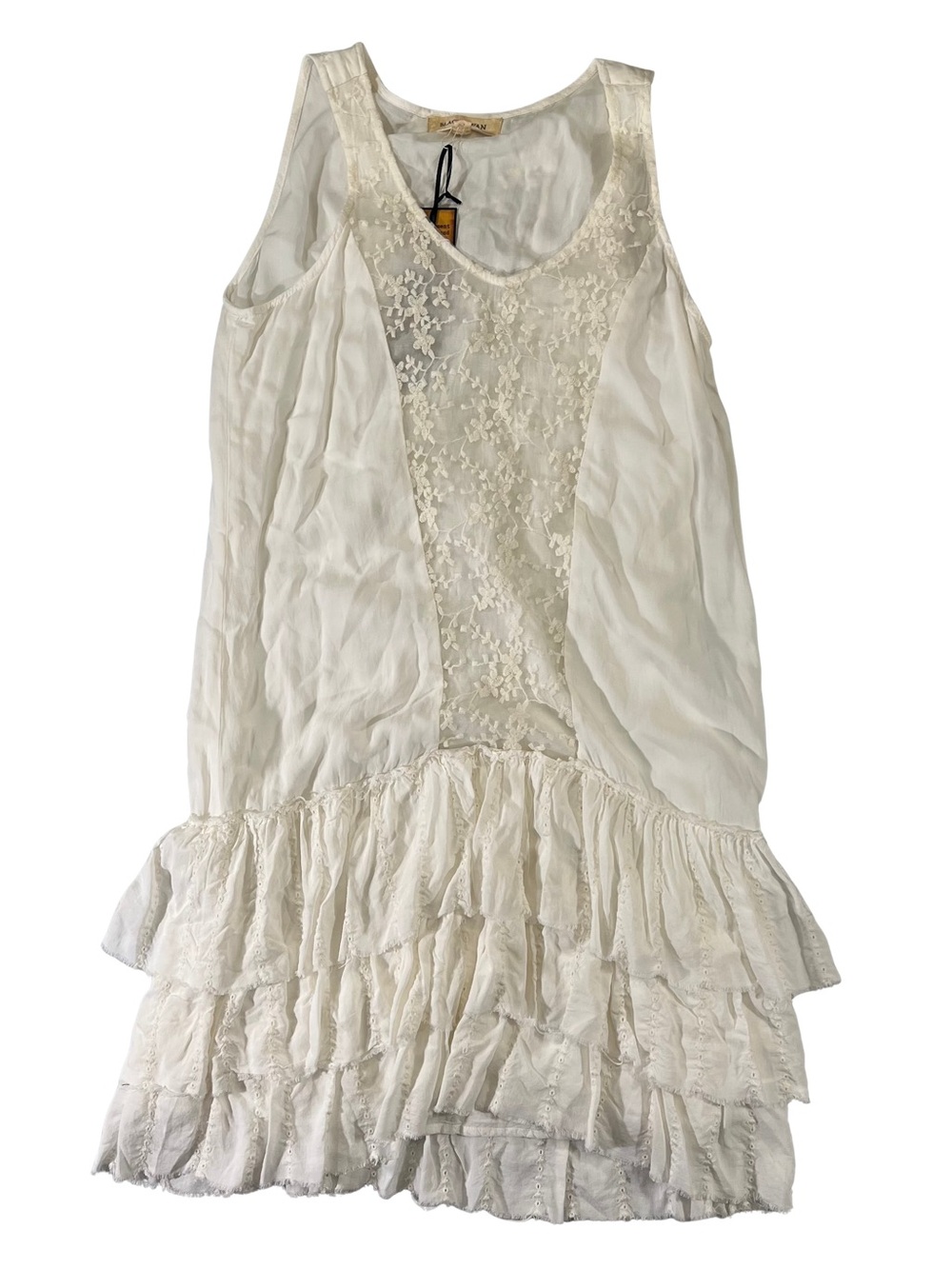 Black Swan Off White Embroidered Lace Tiered V-Neck Tank Dress